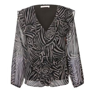 NWT!! Skies are Blue Printed Ruffle Detail Top in Black and Tan